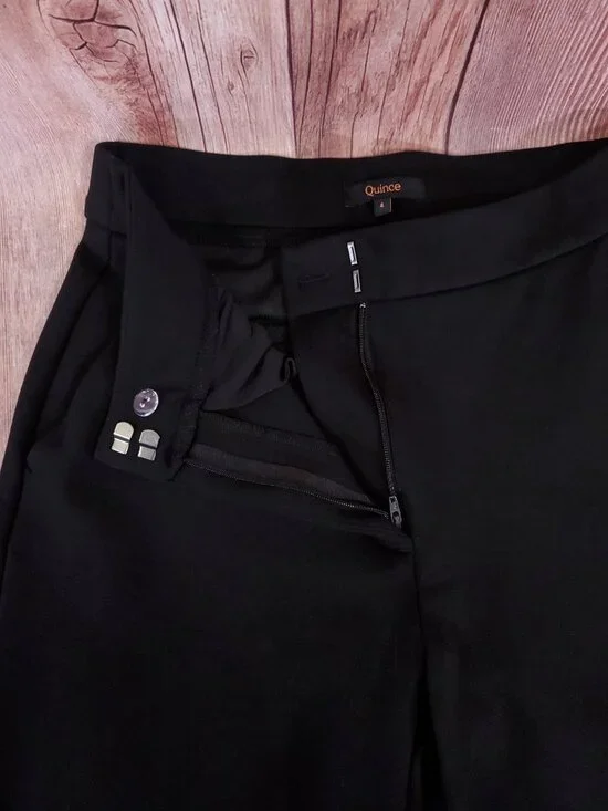 Quince Womens Size 4 Ultra Stretch Ponte Trousers Black Wide Leg High Rise Pants - Picture 4 of 14